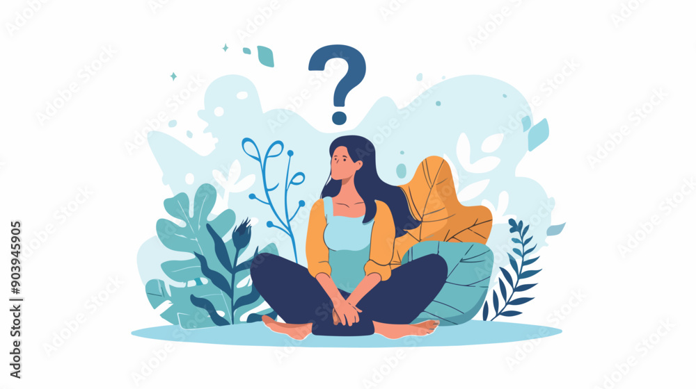 Meditation Question Mark Concept Woman Searching Meditation Question Mark Concept Woman Searching