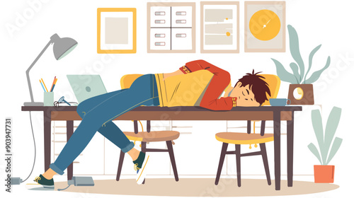 Young Student Sleeping at Desk - Study Break Concept