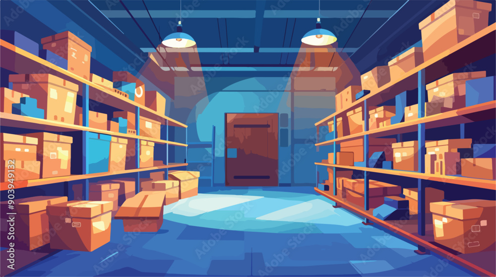 Spacious Warehouse Room with Parcels, Storage Facility Concept Spacious Warehouse Room with Parcels, Storage Facility Concept
