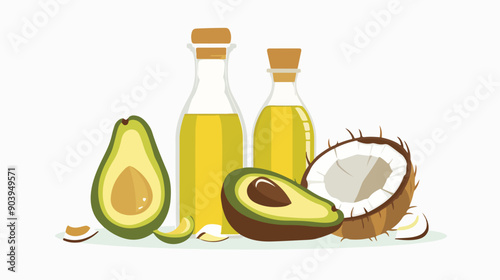 Premium Vegetable Oil Concept Featuring Avocado and Coconut Near Bottle