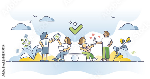 Work life balance as choice between career and family side outline concept, transparent background. Business and children decision as time management and priority planning illustration.