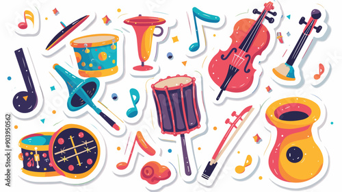 Colorful School Education Icon Sticker with Drums, Vibrant Design for Creative Projects