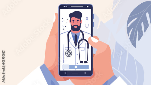 Virtual Doctor App on Smartphone Screen in Human Hand