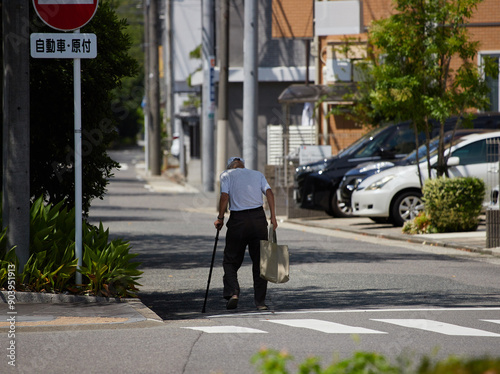 Wallpaper Mural 真夏の昼の住宅街で歩く一人のシニア男性の姿 Torontodigital.ca