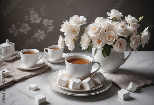 Airy and sweet handmade marshmallows on a white saucer