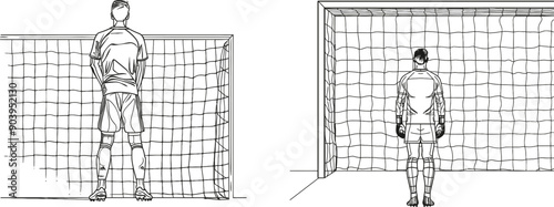 An illustration of a football goalkeeper boy standing in front of the goal.