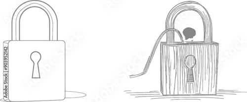 An illustration of a padlock made up of continuous lines