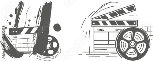 Drawing of one continuous line, vintage film scene taker item concept design graphic modern illustration.