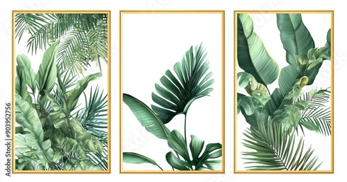 An abstract foliage set of canvases. Artistic design for plants.