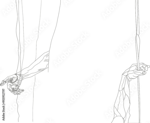 An illustration of a man swinging on a swing. Continuous line drawing style isolated on white background. Modern illustration.