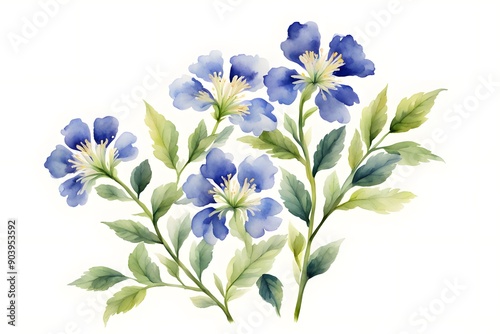 Watercolor jacobs ladder flower white background, Ai Generated