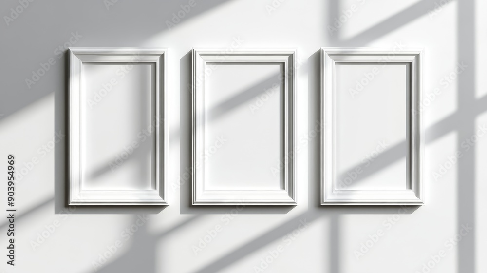 The blank picture is displayed in a set of empty white frames with gray marble texture The blank picture is displayed in a set of empty white frames with gray marble texture