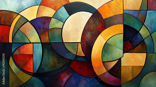 Three modern art panels with colorful geometric abstractions.