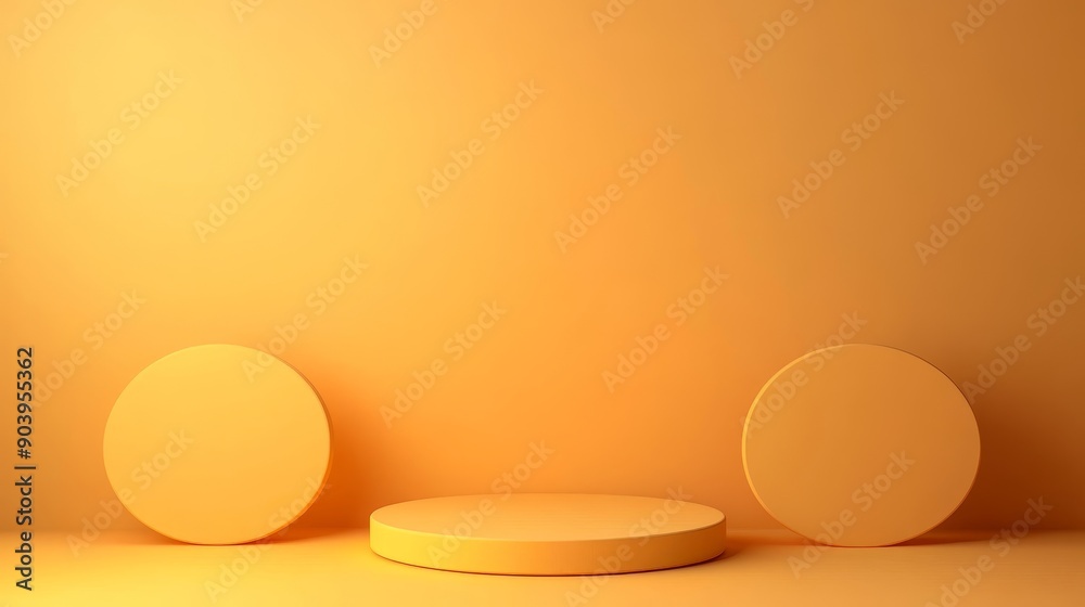 Featuring an orange background and a podium for displaying products. Featuring an orange background and a podium for displaying products.