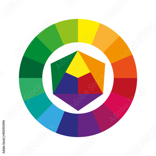 Color wheel icon. Geometric shape pattern. Bright gradient vector. Rainbow spectrum palette.