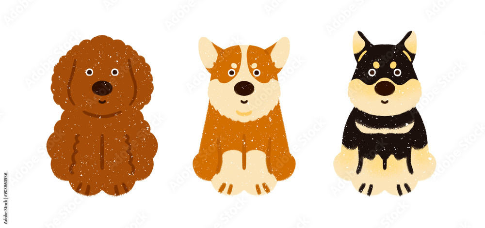 Εκτύπωση καμβά trendy simple cartoonish fluffy dog dogs puppy characters cute animal set full-b