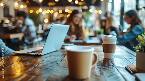 カフェで仕事するビジネスパーソン