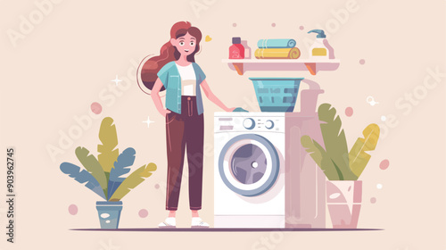 Woman Doing Laundry with Young Girl in Dirty Clothes