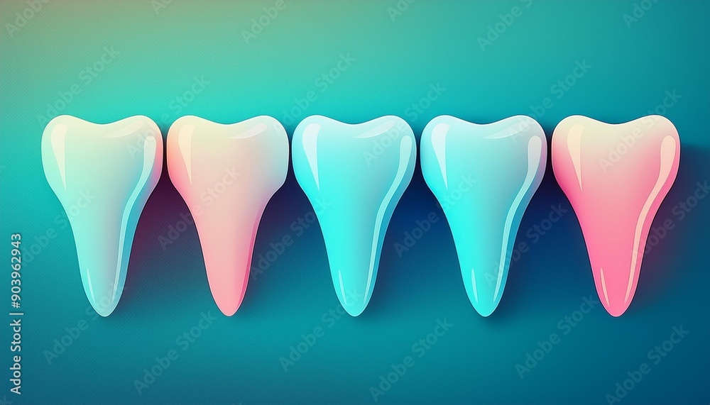 Blue backkground with colorful teeth and copy space Blue backkground with colorful teeth and copy space