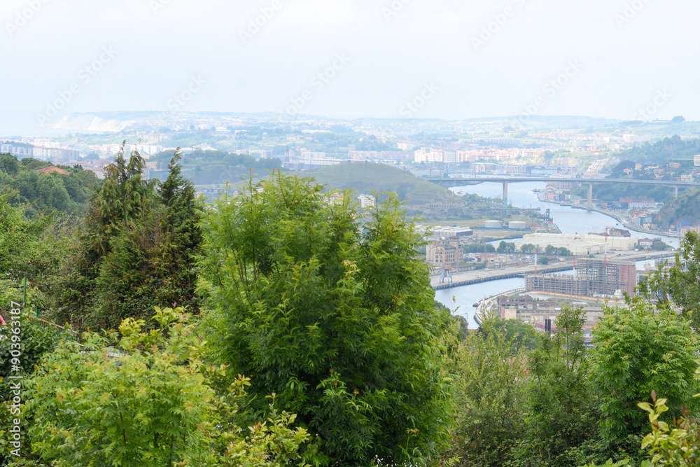 Fototapeta premium Panoramic view of the Nervion estuary in the city of Bilbao