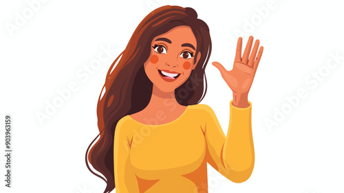 Cheerful Woman Greeting with Happy Hand Gesture near Car