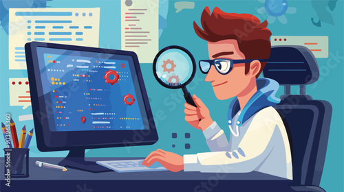 Professional Software Tester with Magnifying Glass Concept