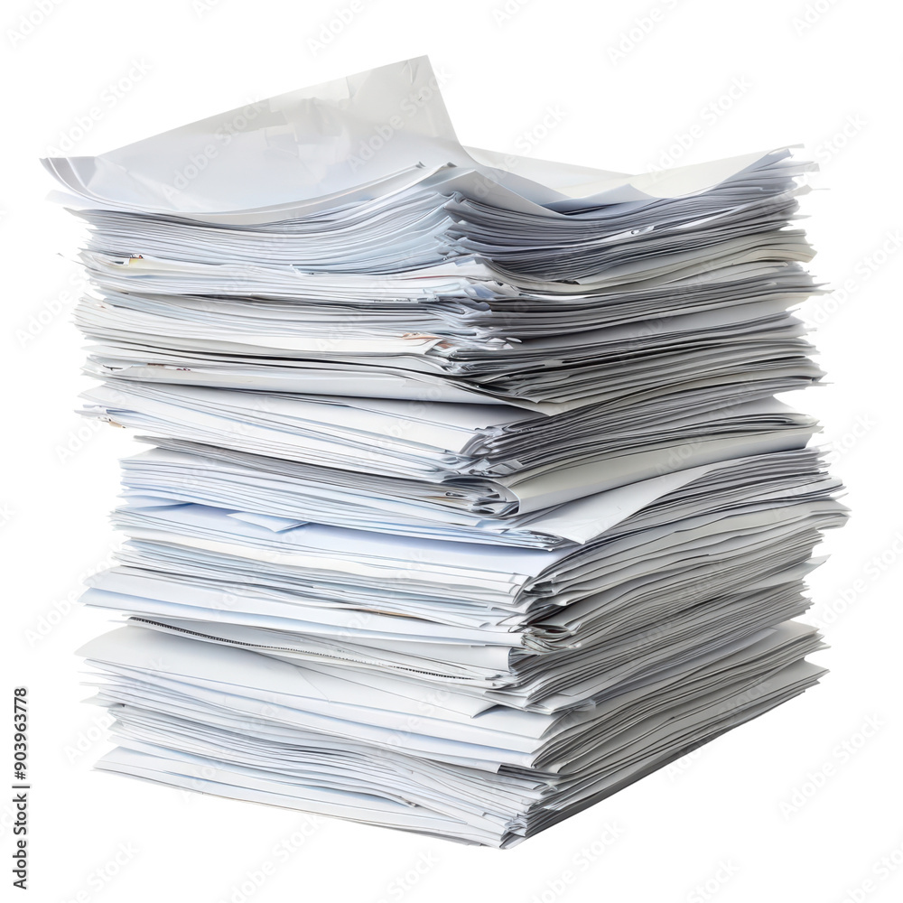 A large stack of white papers, some with slightly dog-eared corners, sits on a white background. The papers are stacked neatly and have a slightly worn look. A large stack of white papers, some with slightly dog-eared corners, sits on a white background. The papers are stacked neatly and have a slightly worn look.