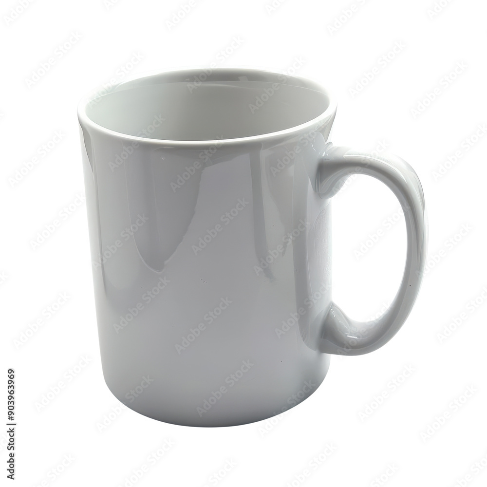 A plain white ceramic mug with a rounded handle.