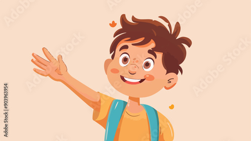 Cheerful Smiling Boy Making Goodbye Gesture Cartoon Illustration