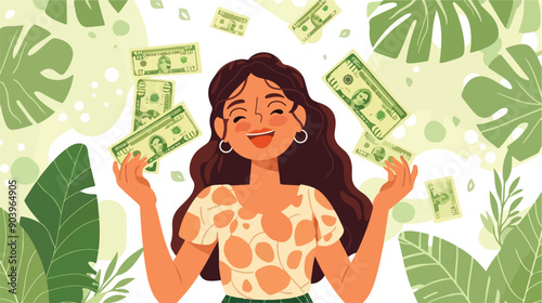 Happy Woman Holding Banknotes, Young Girl with Money