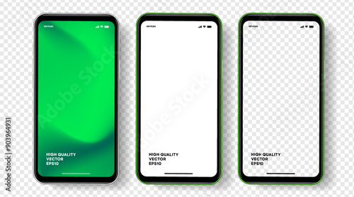 Realistic smartphone mockup. Mobile phone vector with isolated on white background. Device front view. 3D mobile phone with shadow. Realistic, high quality smart phone mockup for ui ux presentation.