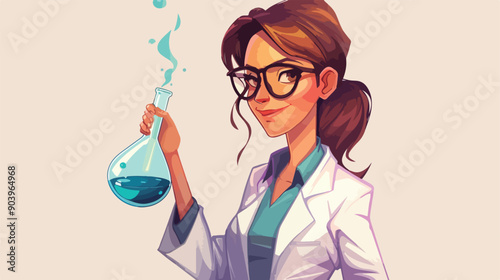 Female Scientist Conducting Experiment with Chemical Flask