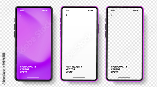 Realistic smartphone mockup. Mobile phone vector with isolated on white background. Device front view. 3D mobile phone with shadow. Realistic, high quality smart phone mockup for ui ux presentation.