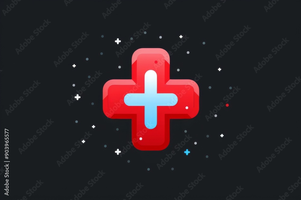 Obraz premium Illustration of a glowing red medical cross emphasizing healthcare services medical expertise and professional care in a dynamic and innovative setting.