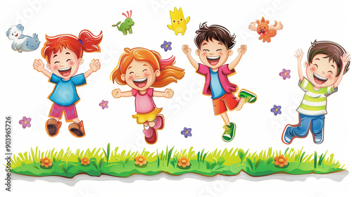 illustrated children playing in the park