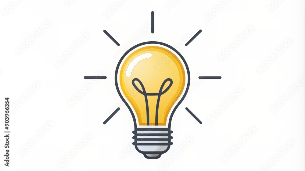 Simple line icon of a light bulb on a white background, symbolizing ideas, solutions, and thinking, representing electricity and innovation with a bright shining light. Simple line icon of a light bulb on a white background, symbolizing ideas, solutions, and thinking, representing electricity and innovation with a bright shining light.