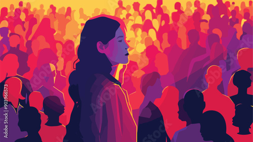 Young Girl Standing Near Crowd of People in Diverse Gathering