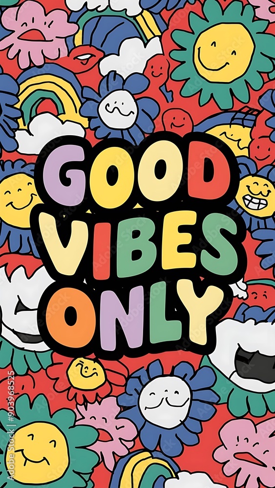 Good Vibes Only colorful background and text (T-shirt Design Motivational Quote, Illustration ,Typography)