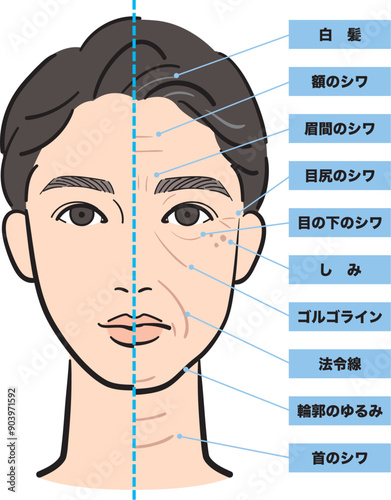 若い男性の顔と老化した男性の顔