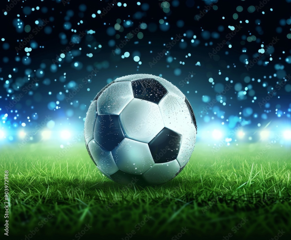 Naklejka premium soccer ball on the background of the arena