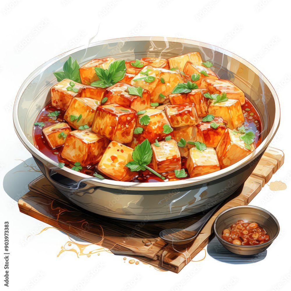 Watercolor Soft Tofu Stew, clipart Illustration, Generative Ai Watercolor Soft Tofu Stew, clipart Illustration, Generative Ai