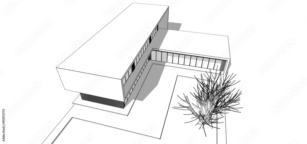 Modern building architectural drawing 3d rendering Modern building architectural drawing 3d rendering