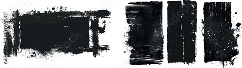 Black paint brush strokes on dirty frames. Ink rectangle edges with distressed texture. Modern rough line sketch squares.
