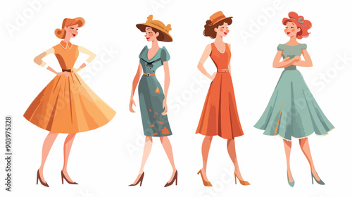 Stylish 50s Women Group Fashion Trendy Young Girls in Urban Setting