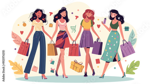 Happy Women Shopping Together - Friends Examining Purchases, Enjoying Retail Therapy, Lifestyle Image for Marketing Campaigns