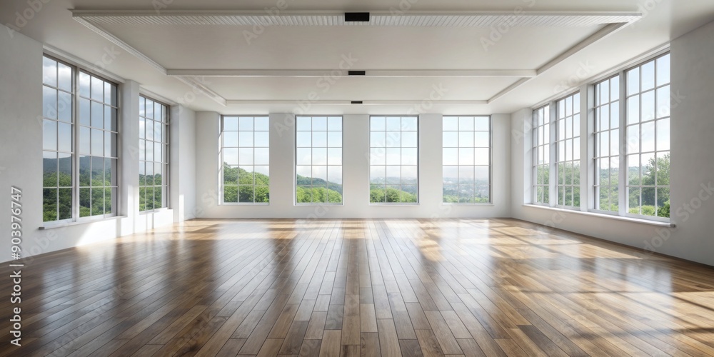 Minimalist empty white room with wooden floor and large window providing abundant natural light, ideal blank space for product showcase or branding design. Minimalist empty white room with wooden floor and large window providing abundant natural light, ideal blank space for product showcase or branding design.