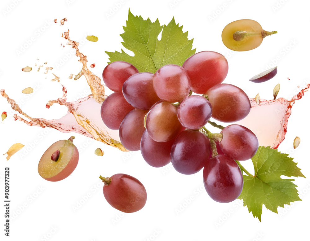 Obraz premium Fresh red grapes with droplets, showcasing their juicy texture and vibrant color, perfect for healthy eating and recipes.