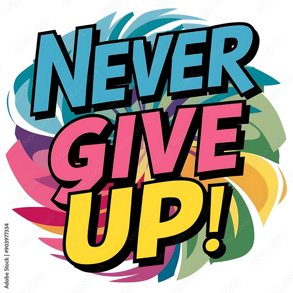 Fototapeta premium Never Give Up colorful background and text (T-shirt Design Motivational Quote, Illustration ,Typography)