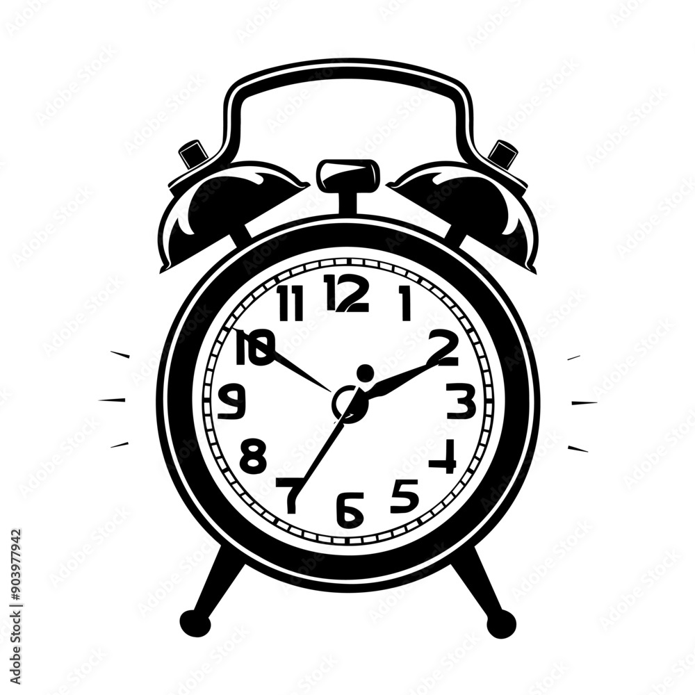 Retro Alarm Clock Illustration with Roman Numerals Retro Alarm Clock Illustration with Roman Numerals
