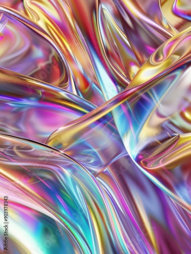 Abstract colorful texture with vibrant reflections and flowing shapes, perfect for artistic and modern design projects. photo